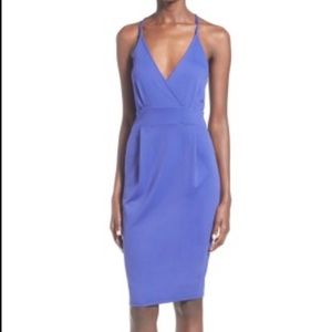 Blue Leith Wrap Body Con V-Neck Cocktail Dress